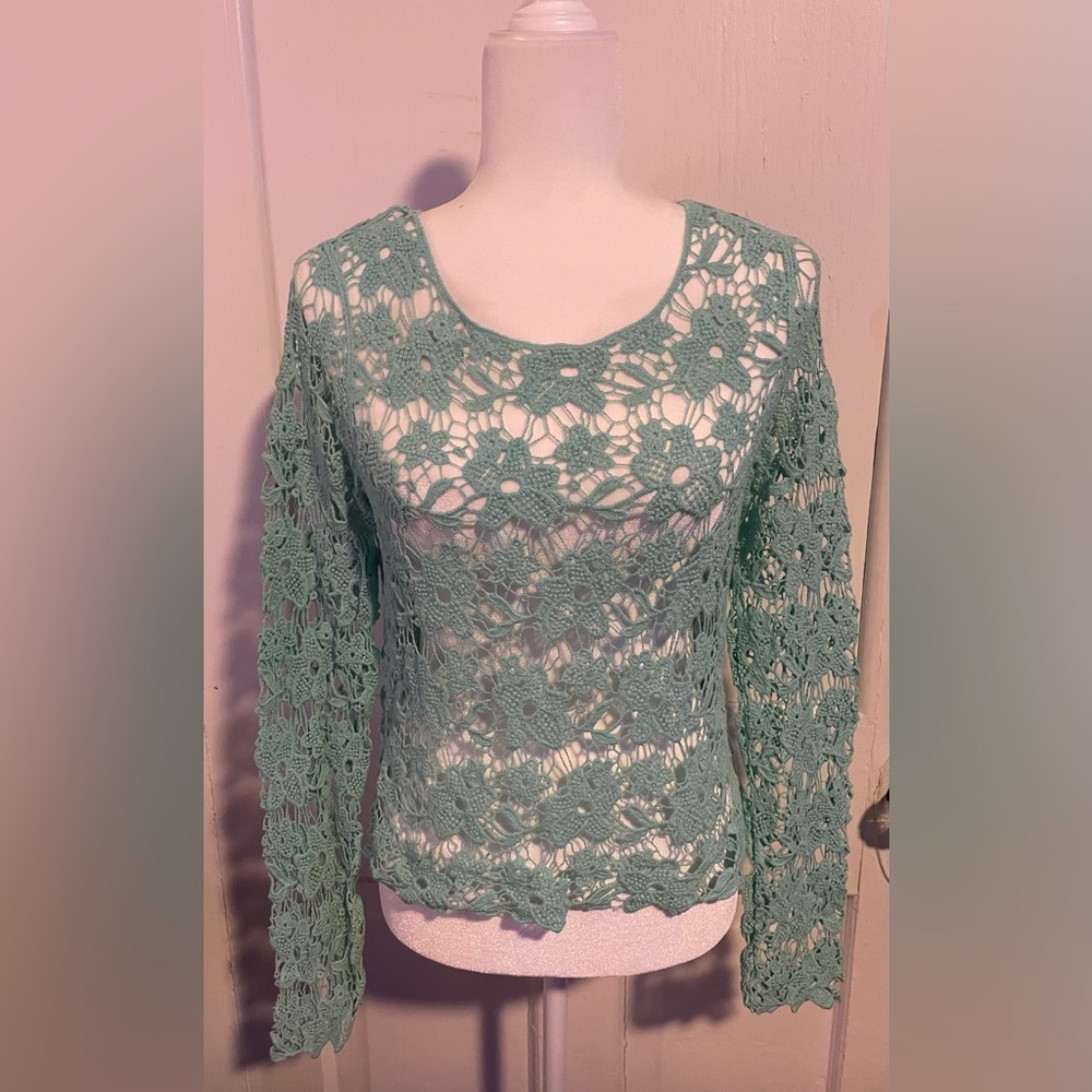 Vintage Charlotte Russe Teal Crochet Lace Top